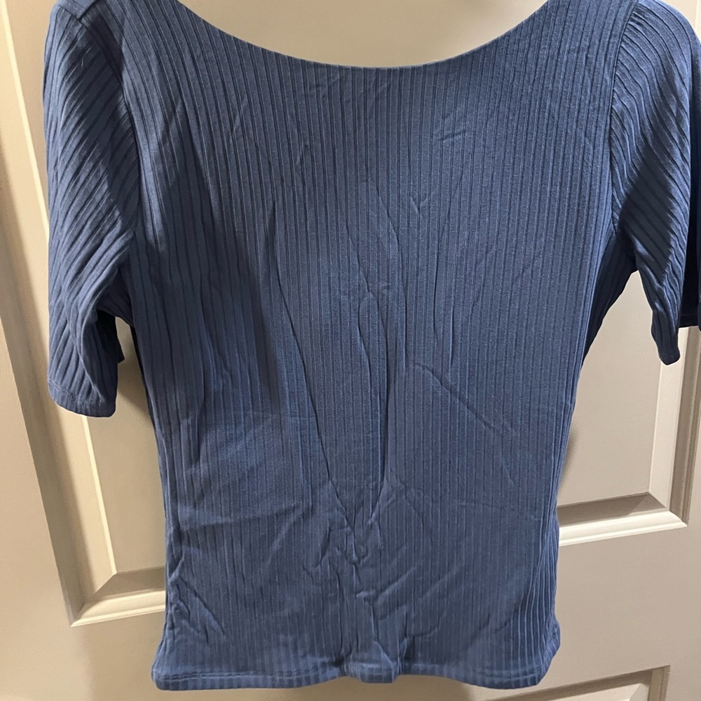Blue Ribbed Women's Top - Picture 2 of 3